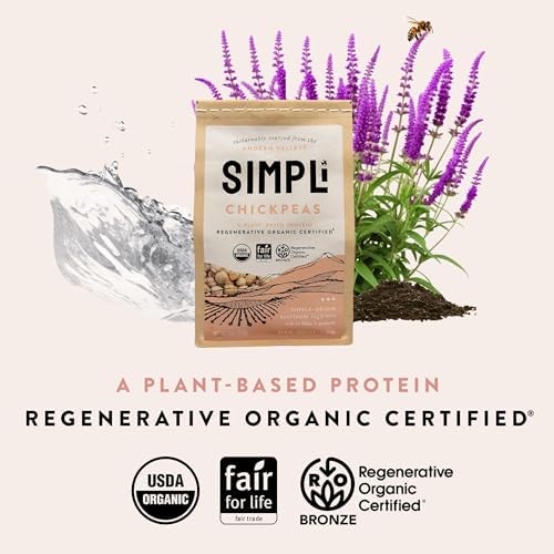 SIMPLi Regenerative Organic Certified Chickpeas, High in Fiber and Protein, Plant-Based Protein, Glyphosate-Free, Dense and Earthy Flavor, 12 oz
