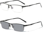 laureles Photochromic Reading Glasses for Men Business Square Metal Half Frame Sun Photochromic Lens Readers (Black, 3, multiplier_x)