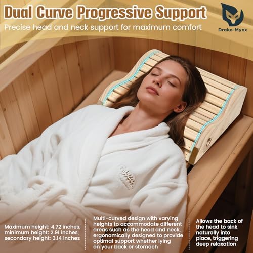 2026 Upgraded Handmade Cedar Sauna Headrest with 4 Non-Slip Pads, Sauna Accessory, Ergonomic Neck Support, Modern Sauna Neck Rest for Infrared Saunas, Handcrafted Relaxation Wood Pillows, Head Pillow