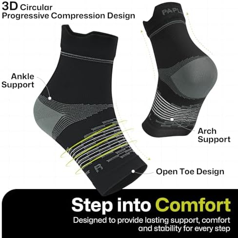 PAPLUS 3 Pairs Plantar Fasciitis Socks Women & Men - Ankle Compression Sleeve for Sprained Ankle, Heel Spur & Arch Support - Foot Brace for Achilles Tendonitis Relief, Arthritis Pain