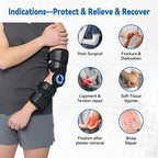 Orthomen Hinged ROM Elbow Brace Stabilizer, Adjustable Post OP Arm Support Splint for Surgery Recovery, Fracture & Dislocation, 10°-15° Incremental Control, Universal Fit Men and Women (Right)