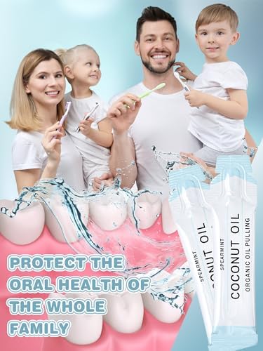 Loopeer 50 Pcs Organic Oil Pulling Travel Sachets Coconut Peppermint Oil Pulling Coconut Oil Pulling for Teeth Coconut Mouthwash for Teeth Whitening and Healthy Teeth