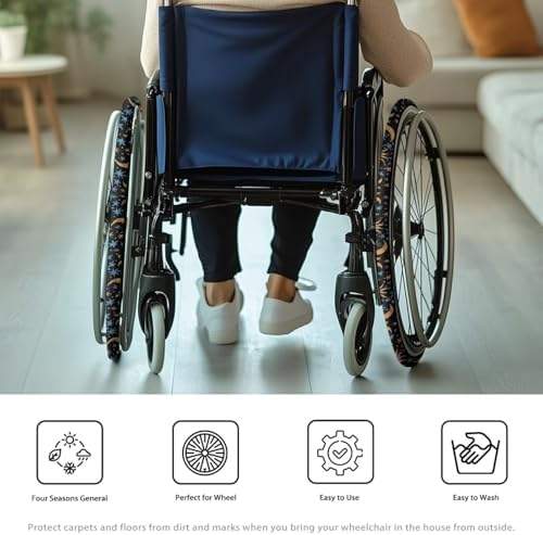 Moon Stars Wheelchair Wheel Covers 2 Pack Wheelchair Tyre Covers Neoprene Wheel Cover for Transport Wheelchair Wheels, 24 Inch