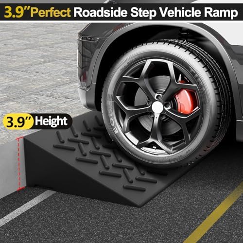 2 Pcs 3.9" Height Rubber Curb Ramp Threshold Ramps,3.9" H 38.5" L 9.5" W.Heavy Loading 3 Tons(6600 LB) Capacity,Car Slope for Driveway Dock Bike Vehicle Warehouse Motorcycle (3.9" H)
