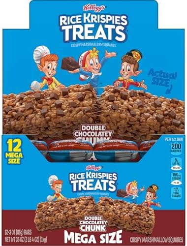 Rice Krispies Treats Mega Bars Large Marshmallow Snack Bars, Kids Snacks, Double Chocolatey Chunk, 36oz Box (12 Count)