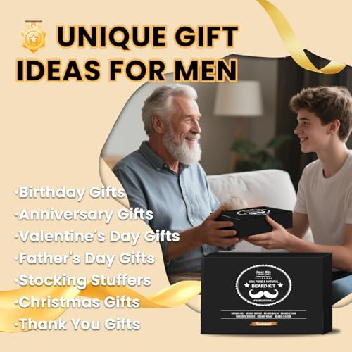 Isner Mile Beard Grooming Kit for Men Care: with Beard Oil Balm Wash Brush Comb & Straight Razor, Birthday Valentines Fathers Gifts for Men Him Boyfriend Husband Coworker, Christmas Stocking Stuffers