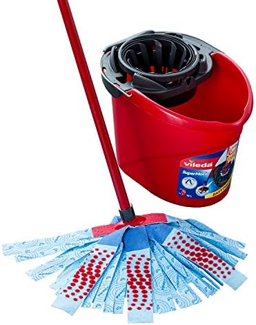 Vileda SuperMocio 3 Action XL Mop and Bucket Set with Extra Refill, Blue,Red