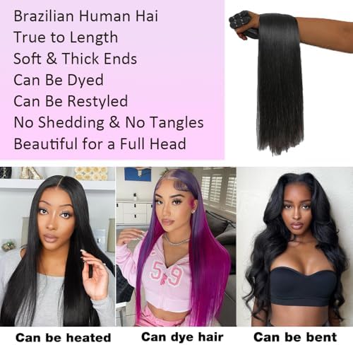 12A Human Hair Bundles 20 22 24 Inch Straight Human Hair Unprocessed Brazilian Hair 3 Bundles Quick Weave Natural Black