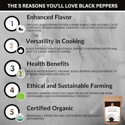 Spicy Organic Ceylon Black Peppercorns Whole 2 LB (32 OZ) – USDA & Kosher Certified, Gluten-Free & Non-GMO – Pure Ceylon Premium Quality Organic Pepper, Perfect for Grinder Refill