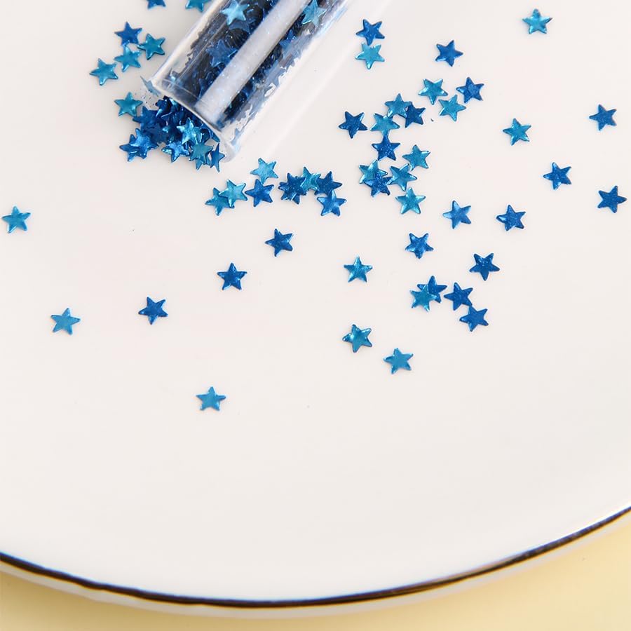 Edible Gold Glitter Star Sprinkles – 1g Shimmering Sugar Stars for Cake & Cupcake Decorating, Cookies, Cocktails & Holiday Desserts,Edible Cake Toppers for Baking & Party Treats (Glitter Blue Star)