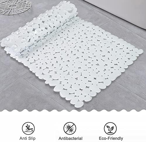 SONGZIMING Pebble Bath Mat for Bathtub to Anti Slip Bathtub Mat in Shower with 16 Inches by 35 Inches (White)
