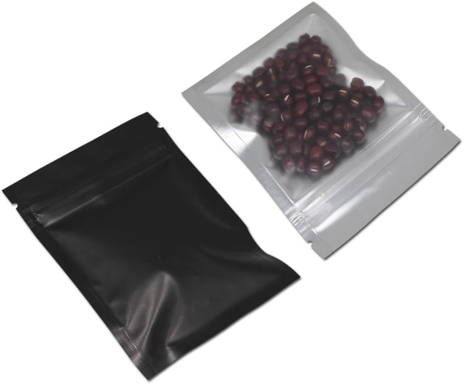FERENLI 100 Pcs Mylar Zipper Lock Bag Food Storage Matte Foil Airtight Bags with Front Window Plastic Candy Packaging Pouch for Zip Flat Heat Seal Lock Resealable (7.5x10cm (3x3.9 inch), Black)