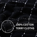 Homaxy 100% Cotton Terry Kitchen Towels(Black, 13 x 28 inches), Checkered Designed, Soft and Super Absorbent Dish Towels, 2 Pack