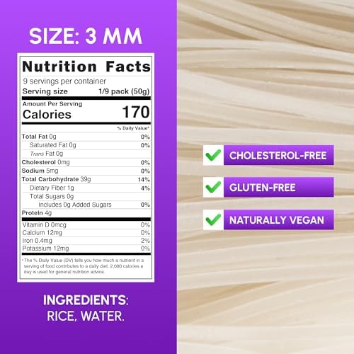 Rice Stick Noodles for Stir Fry, 3mm Width, 16 Ounce Each, Pack of 6