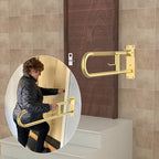 Toilet Grab Bar 30.3 Inch, YuanDe Flip Up Grab Bar with Paper Holder, Brushed Gold Anti-Slip Safety Bars for Toilet, Stainless Steel Knurled Toilet Handles for Seniors Disabled Elderly Pregnant