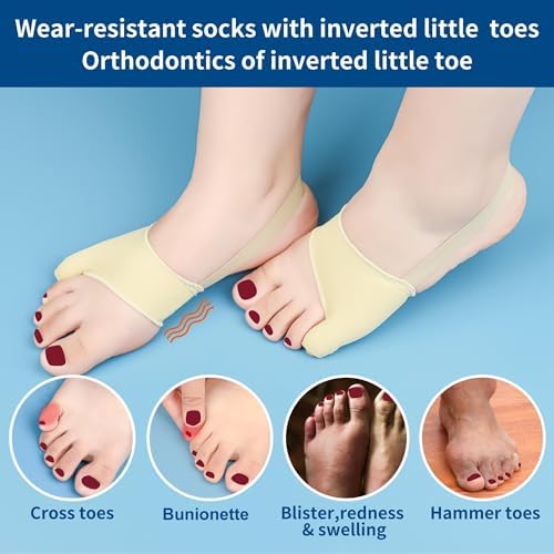 1Pair of Tailors Bunion Relief Pads Socks Bunionette Protector Sleeves Built-in Gel Pads Silicone Cover Guard With Non-slip Strap to Cushions and Comfort Pinky Toe Bunionette Pain (Beige-XL)