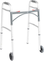 Drive Deluxe Aluminum 25 to 32.25" H Junior Dual Release Folding Walker with Wheels up to 350 lbs