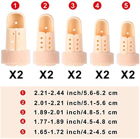 BBTO 10 Pcs Mallet Finger Splint, 5 Sizes Finger Support Brace Stabilizer Straightener Plastic Fingertip Protectors Arthritis Knuckle Immobilization for Thumb Pinky Middle Index Ring(Beige)
