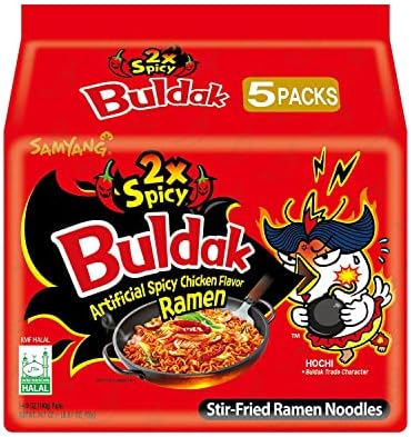 Samyang Buldak Hot Chicken Ramen, Korean Stir-Fried Instant Noodle, 2X Spicy, 4.94 OZ(140g), Pack of 5