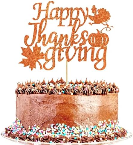 10Pcs Thanksgiving Cake Toppers, Pumpkin Turkey Fall Theme Cupcake Decorations, Happy Thanksgiving Day Glitter Party Supplies for Table Decor, DIY Baking Decoration Harvest Festival Dessert Decor