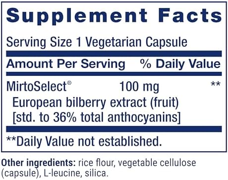 Life Extension Standardized European Bilberry Extract, 100 mg, MirtoSelect® Vaccinium myrtillus, Eye Health, Circulation, Lubrication, Gluten-Free, Non-GMO, Vegetarian, 90 Capsules