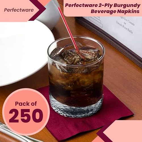 Perfectware - 2 Ply Burgundy Bev-250 2 Ply Burgundy Beverage Napkins- Pack of 250ct