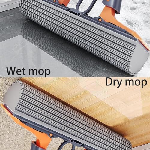 Sponge Mop - Roller Self Squeeze Cleaning Mop with Adjustable Handle, Absorbent Floor Cleaner | Marble Tile Bathroom Balcony Dust Dirt Hair Removal Tool with Replacement Sponge Heads