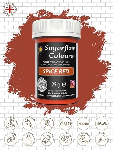 Sugarflair Paste Colours-Pastel Red-25g, Spice Red