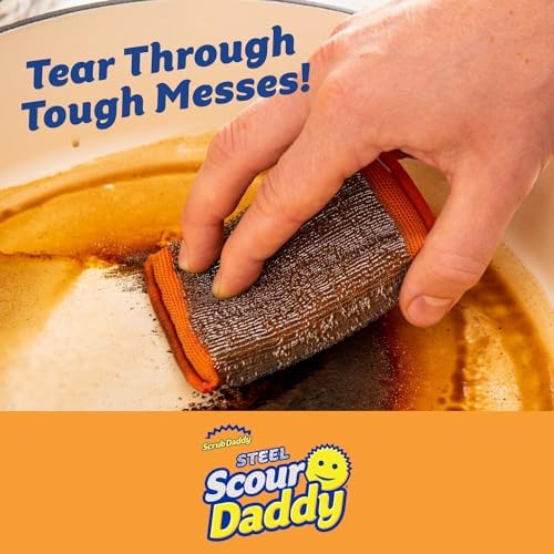 Scrub Daddy Large Steel Scouring Pads - Scour Daddy Steel XL Stainless Steel Dish Scrubber Sponge - Durable, Shred-Resistant Scour Pads - Bulk Kitchen Sponges & Commercial Cleaning Supplies (18 Count)