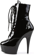 Pleaser - 6" Lace-Up PF Ankle Boot, Side Zip - 10 - Blk Pat/Blk
