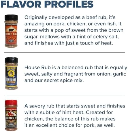Plowboys and House of Q BBQ Rub Pack Gift Set Yardbird, House of Q House Rub, Bovine Bold Versatile Steak, Pork, Chicken, Beef, Veggies Seasoning Ideal for BBQ Fans 3 Pack, 5 to 6oz Each Pinnacle Mercantile