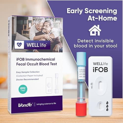 WELLlife iFOB Immunochemical Fecal Occult Blood Test, Colorectal Cancer Screening Test 2 Tests FOB Test for Home Result in 10 Minutes Occult Blood Stool Test