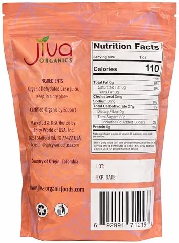 Jiva Organics Jaggery Whole 2 LB (908g) | Gur, Panela | Unrefined Natural Cane Sugar | No Chemicals, No Preservatives