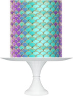 Mermaid Scale Pattern Edible Cake Topper Wrap, 8x10 inches, Purple and Turquoise, Icing Sheet