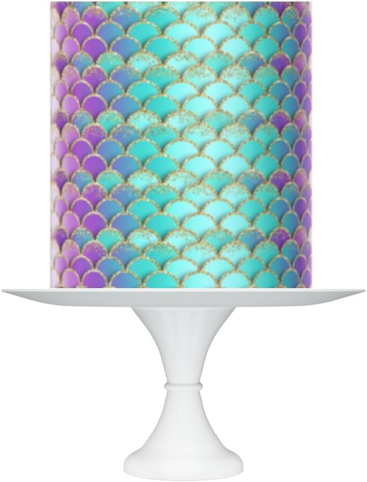 Mermaid Scale Pattern Edible Cake Topper Wrap, 8x10 inches, Purple and Turquoise, Icing Sheet