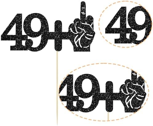 Ephlyn 1Pc 49+1 Black Glitter Cake Topper 50th Birthday Party Cake Decorations for Funny Fifty Years Old Birthday Party Supplies