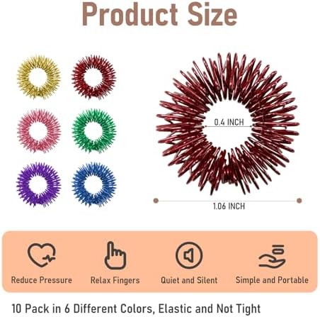 12PCS Acupressure Rings, 6 Colors Fidget Rings for Anxiety Relief, Silent Spiky Sensory Fidget Toys for Classroom Home Office Stress Reducer and Finger Massager
