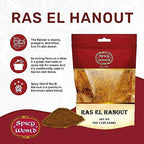 Ras El Hanout Moroccan Seaoning 7 oz – Premium Spice Blend – for Authentic Marinades & Rubs - by Spicy World (7 Oz Bag)