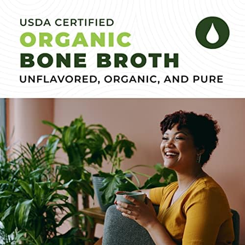 16oz Organic Bone Broth Protein Powder from Grass Fed Beef - USDA Certified Organic, Single Ingredient, Rich in Collagen, Glucosamine, No Additives, Perfect for Carnivore, Paleo, and Keto Diets