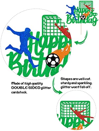 Soccer Cake Topper |Football Cake Decorations for Boys Girls Adults, Glitter Happy Birthday Decoration Sports Theme Party Supplies