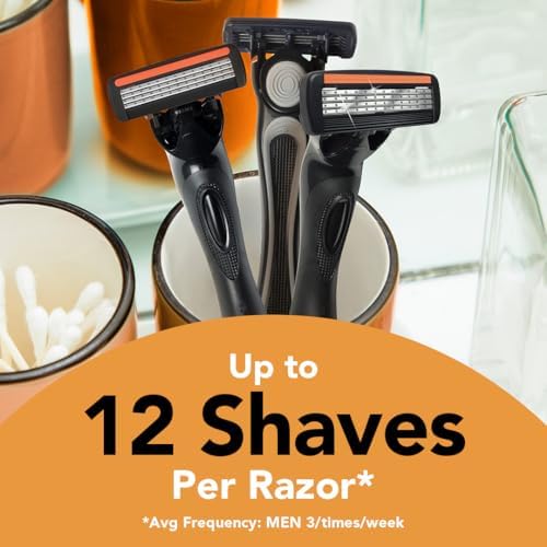 BIC Flex 4 Refillable Razors for Men, Long-Lasting 4 Blade Razors for Sensitive Skin, 1 Handle and 7 Cartridges, 8 Piece Shaving Kit