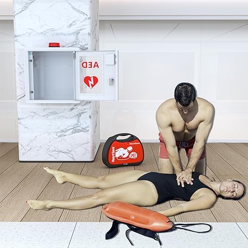 AED Defibrillator Wall Mounted Cabinet, Metal Steel Plate Storage Cabinet with Alarm and Light, fits All Brands Cardiac Science, 14.2'' x 7.9'' x 15.8''