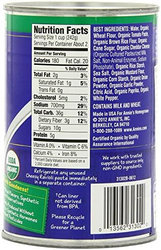 Annie's Organic Canned Pasta, Cheesy Ravioli in Tomato & Cheese Sauce, 15 oz (Pack of 12)