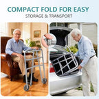Folding Walkers for Seniors, Lightweight Rolling Walker with 8 Height Adjustments, 350 lbs Capacity, Hand Grips, Aluminum Front Wheel Walker with 2 Skis and 5" Wheels for Elderly Adults and Handicap