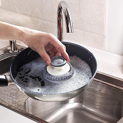 Stainless Steel Scrubber with Handle，Heavy Duty Cleaning Supplies for Pots, Pans, Grills, Ovens & Other Tough Jobs (2P)