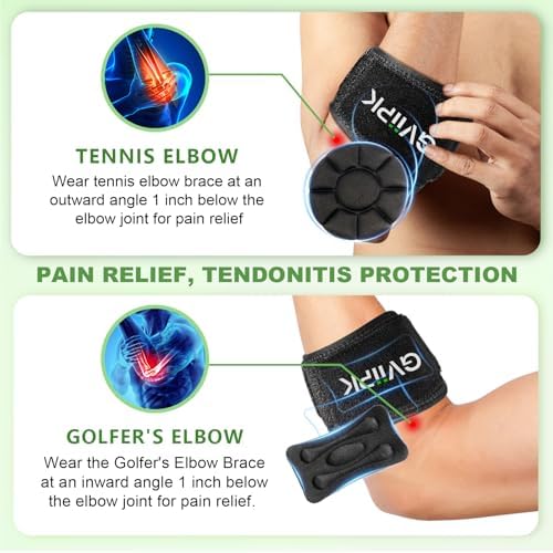 Tennis Elbow Brace for Men Women, Adjustable Elbow Strap for Tendonitis with Compression Pad, Golfers Elbow Brace for Pain Relief, Arm Forearm Brace Bands - Black 1 Pack