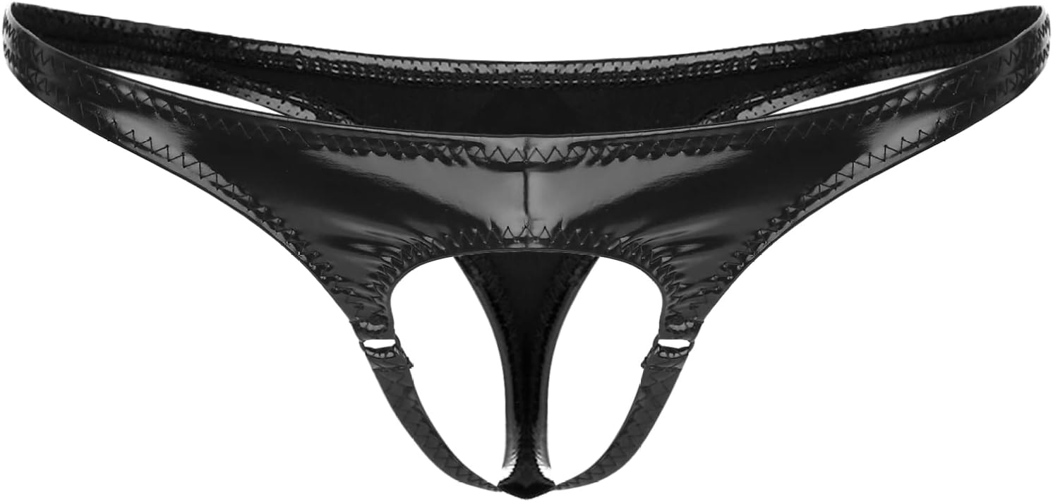 Menâ€˜s Latex PVC Faux Leather Short Pants Solid Backless Crotchless Boxer Shorts Hot Pants