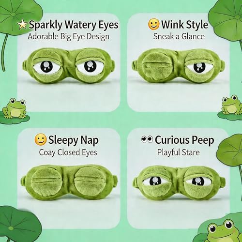 3D Funny Frog Sleep Mask, Funny Cute Animal Eye Mask for Sleeping, Soft Comfortable Eye Mask for Kids & Adults, Blackout Sleeping Mask for Travel, Nap, Night Sleep (Green*1Pc)