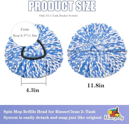 6 Pack Spin Mop Heads Replacements Compatible for O ceda RinseClean 2 Tank System, Microfiber Mop Refills Head for 4.33in Core,Easy to Replace and Deep Cleaning