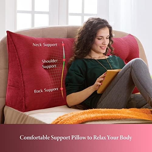 VERCART Wedge Headboard Pillows Bed Wedge Pillow Headboard Wedge Pillow Triangle Pillow Wedge Daybed Pillows Bolster Pillow Headboard with Removable Cover Red Full